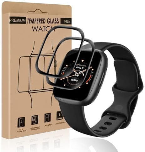 Carantee 2 Stück für Panzerglas für Fitbit Versa 3/Versa 4/Sense 2/Sense Schutzfolie, Ultrabeständig Anti-Schmutz Passt Perfekt Versa 3/Versa 4/Sense 2/Sense Displayschutzfolie