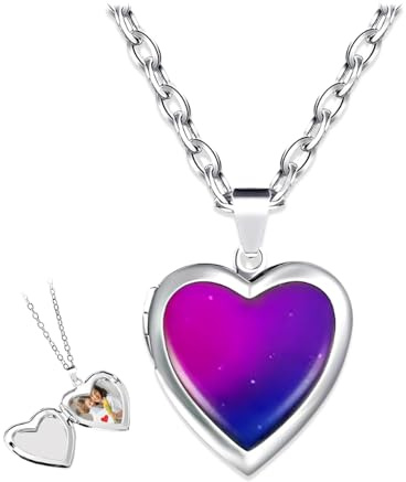 HMCEY Stimmungskette Mädchen,Gefühlskette Herz Damen,Medaillon Kette Mit Foto,Halskette Mit Farbwechsel,Freundschaftskette Kinder,Herz Kette Zum öffnen,Temperatur Halskette Edelstahl für Geschenk