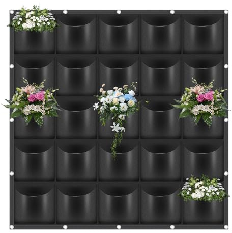 YedZen Pflanztaschen Hängend, 25-Taschen Vertikale Aufhängbare Filz Pflanztasche, 100x100cm Pflanzsack Hängend, Wand Pflanzer für Garten Pflanzwand, Balkon, Home Dekoration