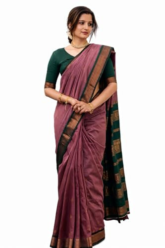 NEJADHARI ENTERPRISE Indina Women's Cotton Maheshwari Silk Saree With Unstitched Blouse Piece