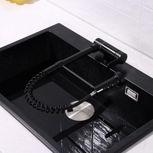 XJTNLB Vorfenster Küchenarmatur Klappbar Mischbatterie Küche Ausziehbar mit Brause Schwarz Wasserhahn Küche Spiralfeder mit 3 Modi