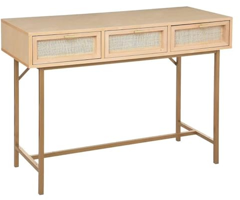 PEGANE Table Console Meuble d'entrée à 3 tiroirs cannage rotin - Longueur 110 x Profondeur 40 x Hauteur 80 cm