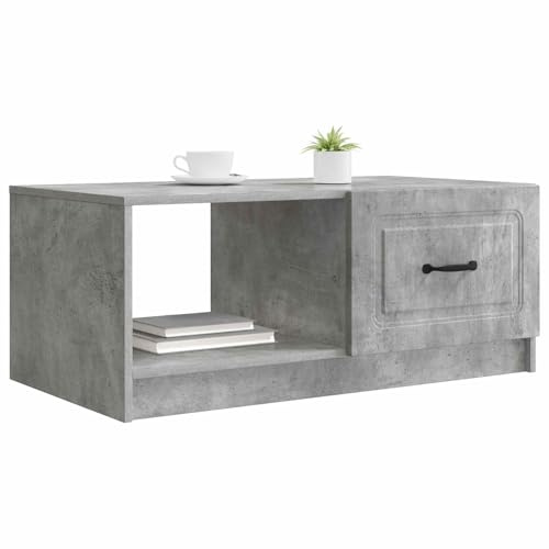 vidaXL Couchtisch Betongrau 90 x 50 x 37 cm Holzwerkstoff, Eleganter Vintage Rechteckiger Couchtisch, viel Stauraum für Wohnzimmer, vielseitiges Holzdesign
