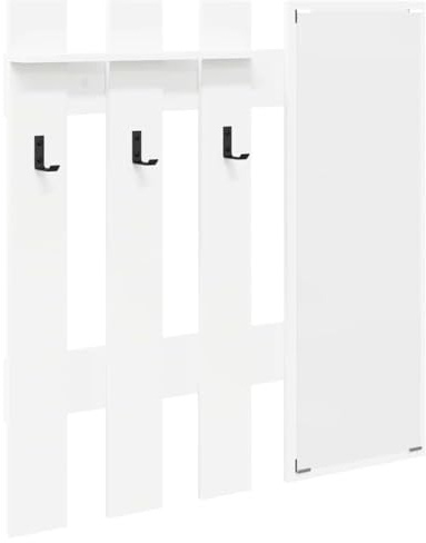 mtlskopl Porte-Manteau Mural avec Miroir, Vestiaire d'Entrée en Bois d'Ingénierie avec Étagères pour Couloir, Meuble d'Entrée Suspendu Gain de Place, Blanc, 100 x 10 x 100 cm