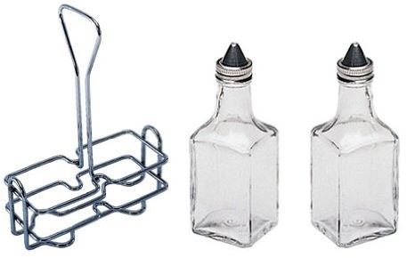 6 oz. (Ounce) Tabletop Oil and Vinegar Cruet Glass Bottle Bottles Cruets Dispenser w/Chrome Plated Caddy Holder, Two (2) Cruet Bottles by Update International