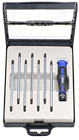 kwb Jeu de tournevis de précision cruciforme, à fente + TX/à six pans creux avec lames interchangeables pour la mécanique de précision, mini-tournevis pour horlogers/mécaniciens de précision