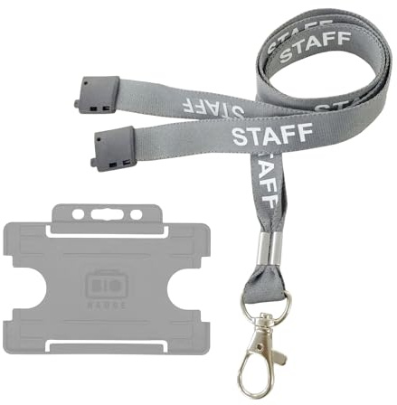 Customcard Ltd Staff Lanyard Grey and Single-Sided ID Badge Holder - Single Safety Break & Metal Clip -Ideal for School, Office, Events - Secure Lanyard Staff Badge Holder with Card Slot (Pack of 10)
