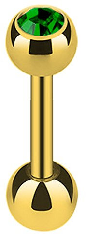 Piercingfaktor Piercing Ohr aus Chirurgenstahl Helix Tragus Ohrpiercing Cartilage Barbell Stecker vergoldet mit Kristall Kugel 8mm Smaragd