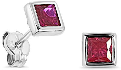 Miore Ohrring Damen Viereckige Ohrstecker mit Edelstein/Geburtsstein Rubin in rot aus Weißgold 9 Karat / 375 Gold, Ohrschmuck