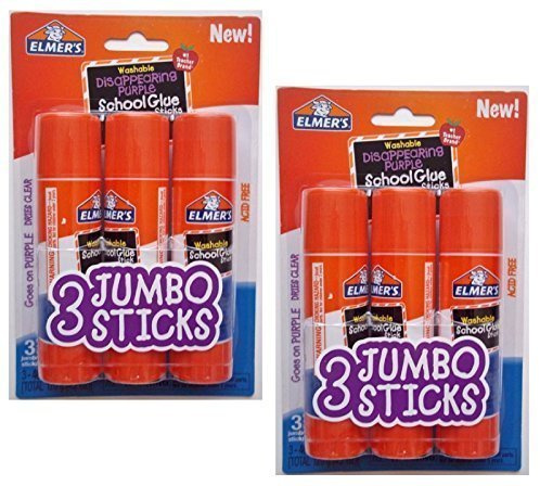 Elmers Jumbo desapareciendo morado escuela barras de pegamento, 1.4 onzas, 2 paquetes de 3, 6 palos Total