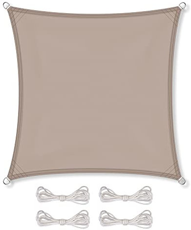 CelinaSun Sonnensegel wasserdicht inkl Befestigungsseile Premium PES wasserabweisend imprägniert Quadrat 2 x 2 m Taupe