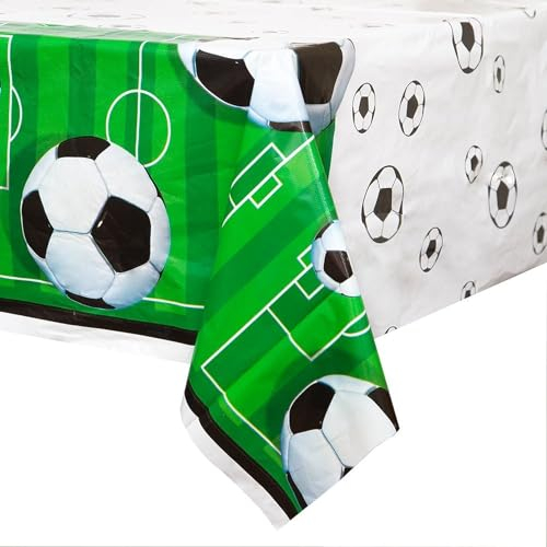 Kunststoff-Tischdecke - 2,13 m x 1,37m - Fußball Party, Schwarz / Weiß, 54 x 84
