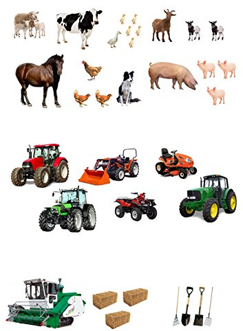 30 Stand Up Premium Edible Wafer Paper Farmyard Tractors, Diggers, Animals & Equipment Cake Toppers Decorations