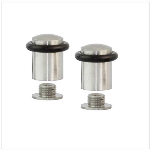 EVI Herrajes | 2er Set -Türstopper Edelstahl Boden |Ø20x29mm| Gewindebasis | Schwarzer Natursilikonkautschuk | inkl. Schraube + Klemmdübel | I-159