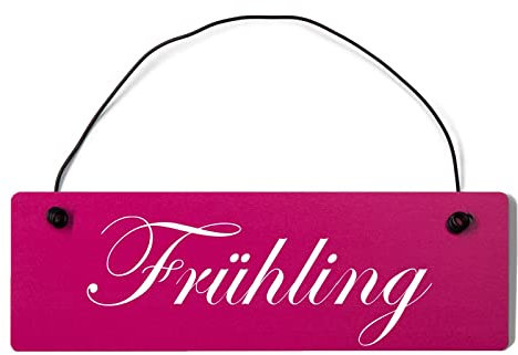 Deko Shabby Chic Schild Frühling in pink Vintage Holz Türschild mit Draht