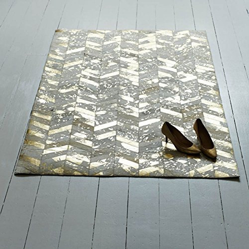 Bunkar's Handgearbeitet Designer Leder Kuhfell Teppiche - 'Matallic Gold' (6'x8' (180cm x 240cm) XL Area Rug)