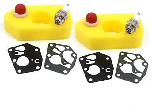 HURI 2x Luftfilter 698369 / Membrane 795083 495770 / Primer Pumpe 694394 494408 / Zündkerze ersetzt Champion J19LM für Briggs & Stratton Classic 3-3,75 PS Sprint und Quattro 4PS Motoren
