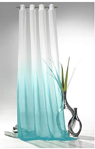 heimtexland ® Ösenschal mit Farbverlauf in türkis HxB 245x135 cm Voile transparent - ÖKOTEX geprüft - Gardine Vorhang Dekoschal Aqua Typ501
