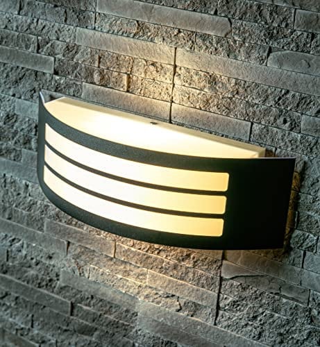 CGC Lighting Lampada da parete in acciaio inox curvo per esterni, richiede 1 lampadina E27 standard a vite IP54 per interni ed esterni, giardino, veranda, porticato (Nero)