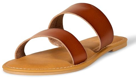 Amazon Essentials Women's Two Band Slip On Open Toe Sandal, Tan, 10 UK