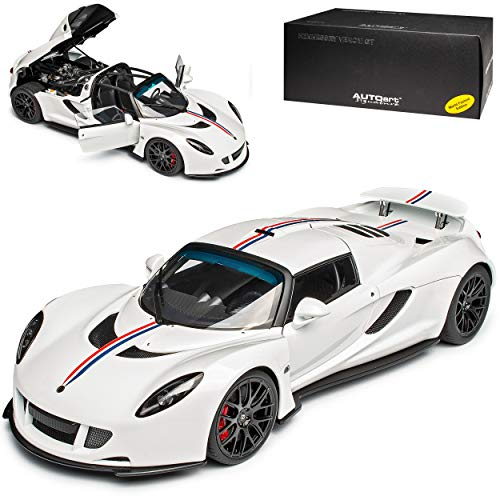 AUTOart Hennessey Venom GT Spyder Weiss mit Streifen Basis Lotus Elise S3 Ab 2010 75404 1/18 Modell Auto