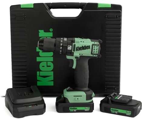 Kielder KWT-014-12 18v Brushless Cordless 13mm 52Nm Combi Drill Kit, 2 x 2.0Ah Li-ion TYPE18 Battery, Charger & Case