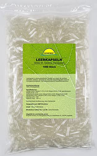 1000 Leerkapseln, Größe 00, transparent, Gelatine