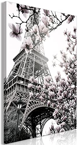 decomonkey Bilder Eiffelturm 60x90 cm 1 Teilig Leinwandbilder Bild auf Leinwand Vlies Wandbild Kunstdruck Wanddeko Wand Wohnzimmer Wanddekoration Deko Paris Magnolie Blumen