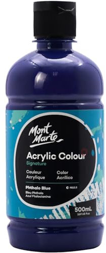 Mont Marte Signature Phthaloblaue Farbe, 500 ml, seidenmatt, geeignet für Leinwand, Holz, Stoff, Leder, Pappe, Papier, MDF und Handwerk
