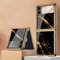COQUE Galaxy Z Flip 3 5G Hülle,ultradünnes 9H Glas glänzend lackierte Handyhülle,Faltbare Handyhülle für Samsung Galaxy Z Flip 3 5G-Marmorierung-Gold Line Schwarz