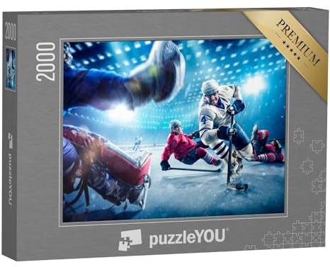 puzzleYOU: Puzzle 2000 Teile „Hockeyspieler schießen den Puck und greifen an“ – aus der Puzzle-Kollektion Menschen, Eishockey