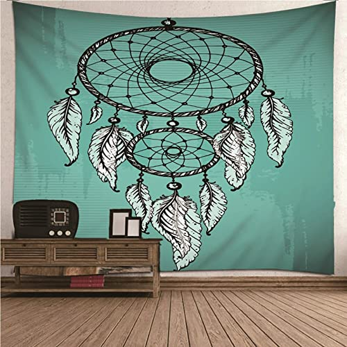 Aotiwe Tapisserie Türvorhang, Wanddekoration Wohnzimmer Vintage Traumfänger aus Polyester Cyan 350X256Cm