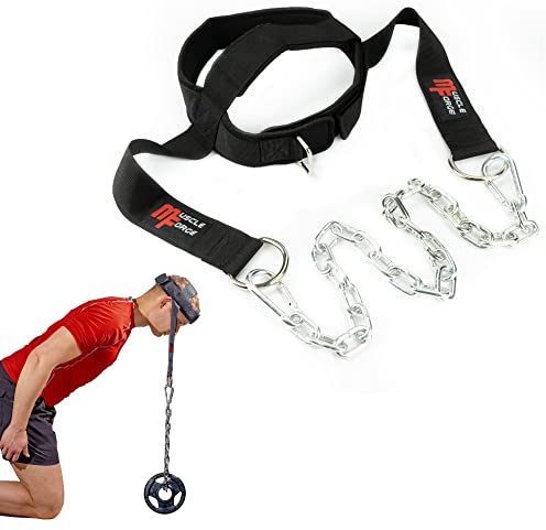 MuscleForge Nackentrainer Hals Training 240 kg - Verstellbares Nacken Trainingsgerät mit Stahlkette & Klettverschluss - Neck Trainer für Krafttraining, Boxen, MMA & Kampfsport