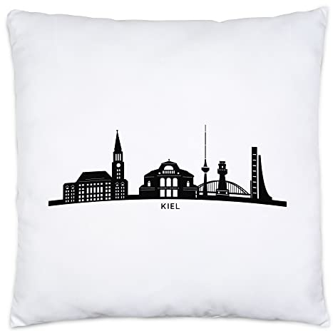 Hey!Print KIEL Skyline Kissen Inkl. Füllung Souvenir Andenken Deutsche Großstädte Motiv Stadt Silhouette Geschenkidee Umzug