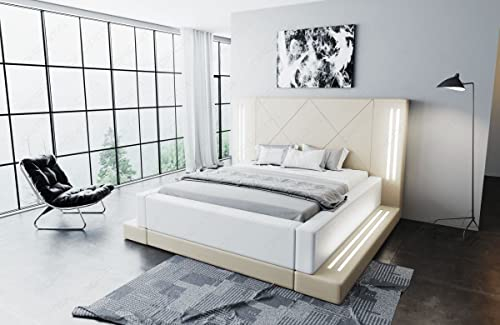 Sofa Dreams Wasserbett Casoria mit beheizbarer Wasserbettmatratze und kompletter Technik LED Beleuchtung 140x200 160x200 180x200 200x200 200x220 (140 x 200 cm, Beige-Weiß)