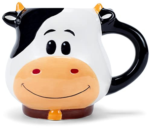 100 North ESNCHMG-CW - Taza de café y té de cerámica brillante con diseño de vaca manchada en blanco y negro de 18 onzas para tu infusión matutina favorita