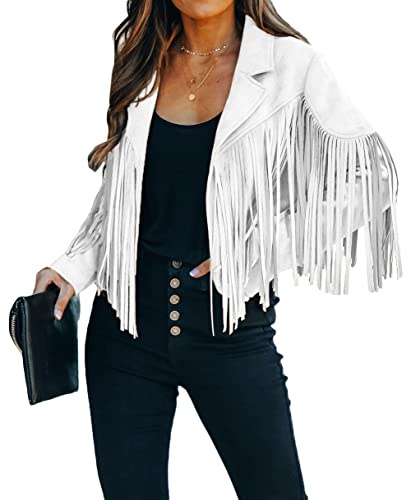 loveimgs Veste de moto en cuir synthétique avec franges pour femme
