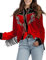 JOHN MOON Chemises brodées à Manches Longues pour Femme - Style Western - avec Boutons - Style rétro - Cowgirl - Rouge