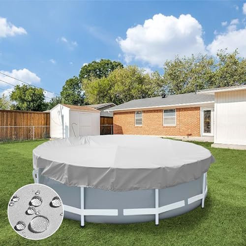 FLORALEAF Round Pool Cover 13-ft Terylene Waterproof Dustproof Safety Covers Heavy Duty Strong Double Stitched Seam Winter Cover for 10' Round Above Ground Pools (13', Light Grey)