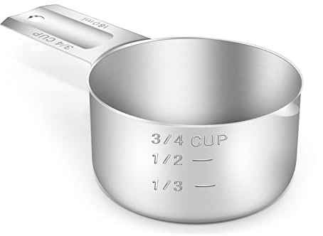 BERYLER 1PCS 3/4Cup (180ml, 6oz) Single Measuring Cup, Stainless Steel Measure Scoop, Metric and US Measurement, Dishwasher Safe