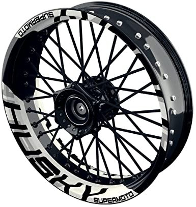 One-Wheel, Husky Supermoto, Felgenaufkleber Premium Geteilt, Passend Für alle Husqvarna Supermoto z.B. 701, Motiv: einfarbig V2, Wheelsticker Motorrad, Felgenrandaufkleber GP, Weiss