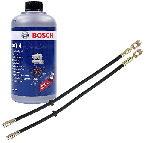 ATEC Germany 2x Bremsschlauch vorne Länge 465mm, 1x 500 ml Bremsflüssigkeit Brake Fluid DOT-4