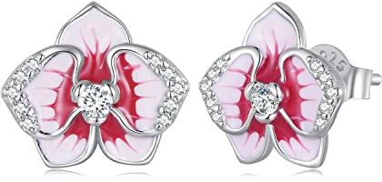 Schmetterlings-Orchideen-Ohrringe 925er Sterlingsilber-Ohrringe, BSE816