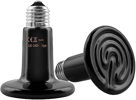 Lot de 2 E27 75W Céramique Lampe Chauffante Reptiles 220-240V, Ampoule Infrarouge Chauffante, Reptile Boîte Ampoules Plus Chaudes, pour Animal Lézard, Poussin, Serpent, Hamster