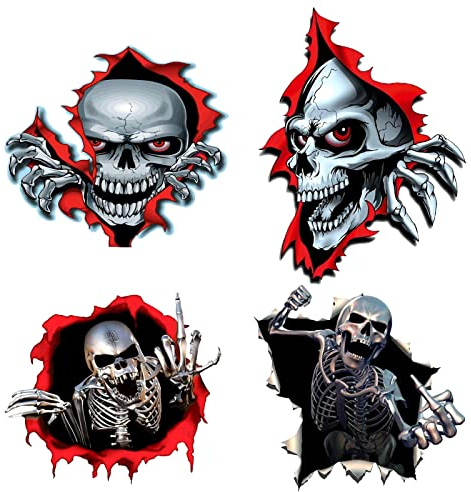 Wenxiaw 4 Stücke Skull Aufkleber Auto Totenkopf Sticker Totenköpfe Autoaufkleber Stickers Motorsport Schädel Aufkleber Motorrad Vintage Aufkleber Sticker für Motorrad Fahrrad Roller Oder Auto