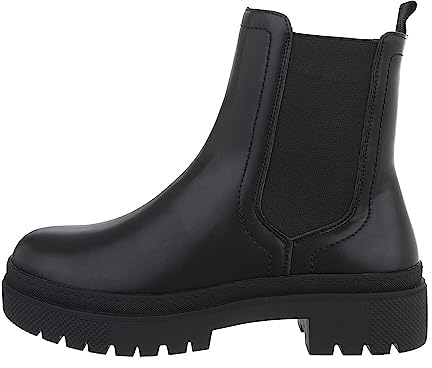 Ital Design Damenschuhe Stiefeletten Plateaustiefeletten, MR-20-, Kunstleder, Schwarz, Gr. 39