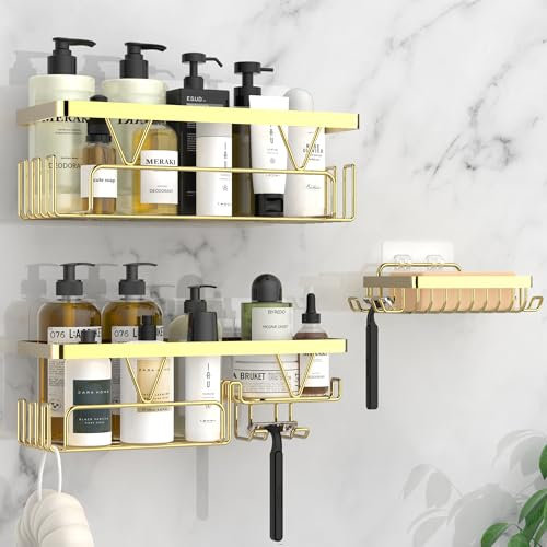 Kegii Gold Shower Caddy - No Drilling Shower Organiser Adhesive Storage Rack