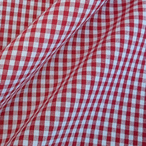 Stoff Meterware Baumwollstoff 0,5 m Karo Vichkaro Vichy kariert 0,4 mm durchgewebt rot rosa beige hellblau kiwi grau Kleiderstoff Dekostoff Vorhang Gardinenstoff aus Frankreich Züchenkaro (Rot)
