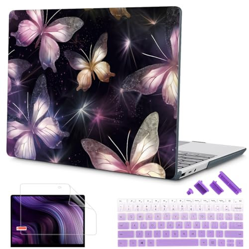 Mektron 2023 Microsoft Surface Laptop GO 3 Case 12.4 Compatible with Go 2/1 Laptop Cover 2022-2020 Releases Model 1943/2013 Plastic Hard Shell Case with Screen Protector, Glittering Butterfly