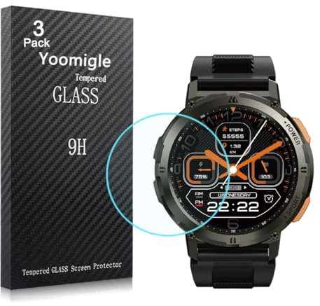 Yoomigle 3 Pack Compatible with KOSPET Smartwatch T2 1.43 inch Screen Protector Tempered Glass for TESOFIT T2 1.43” Smart Watch Screen Protectors Cover Foils Glass Anti-Scratch